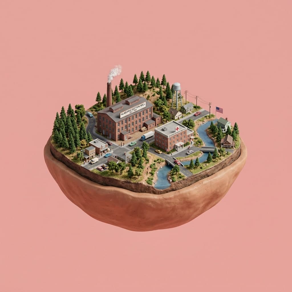 Illustrated diorama representing Alabama