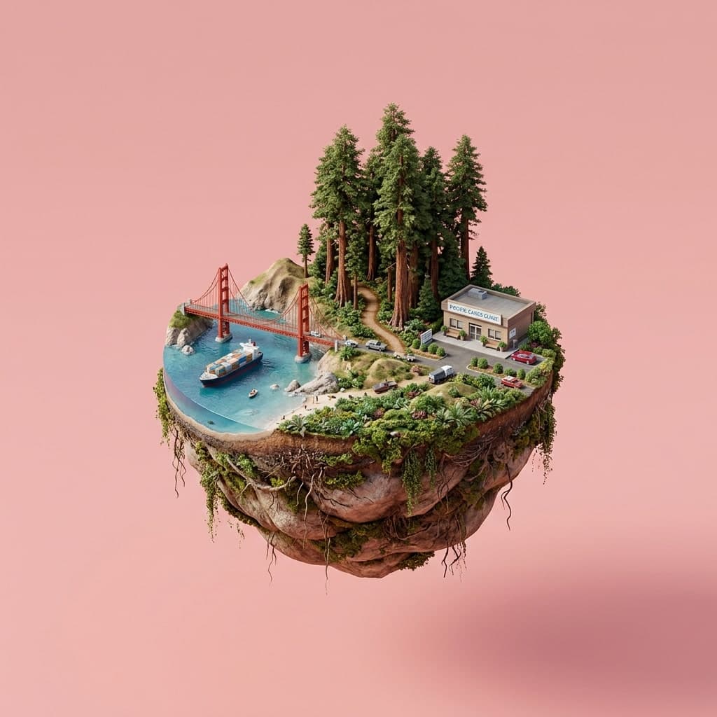 Illustrated diorama representing California