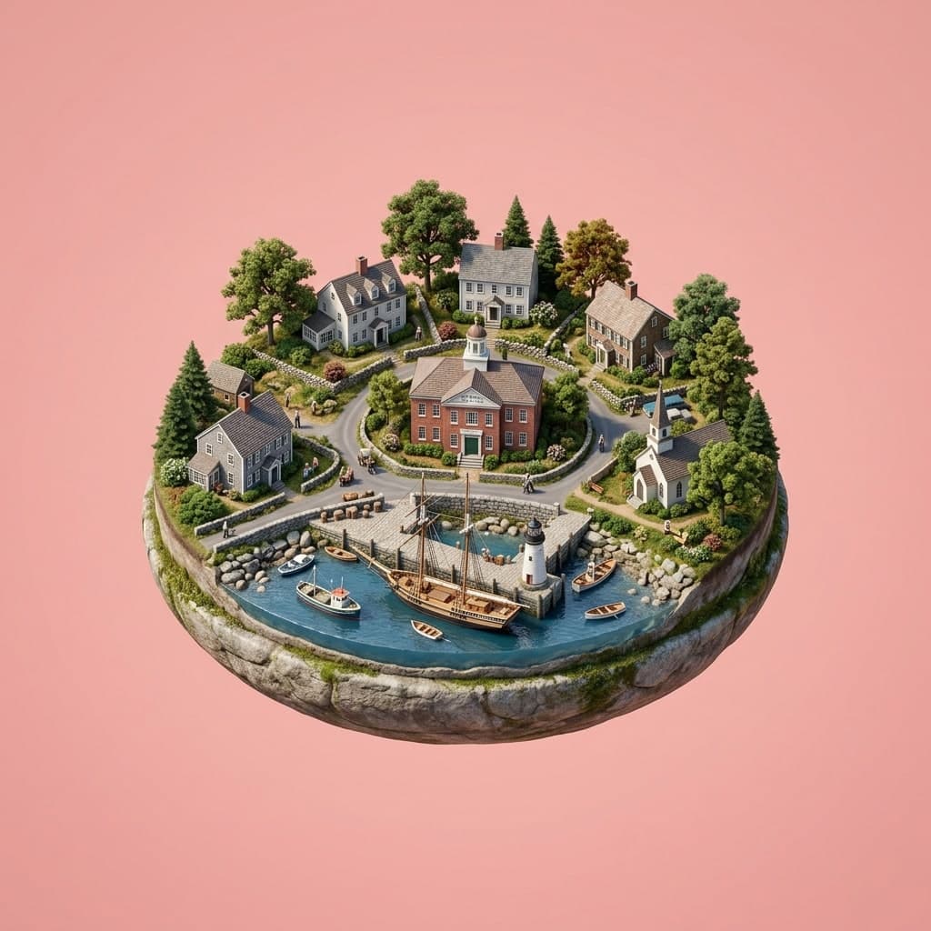 Illustrated diorama representing Connecticut