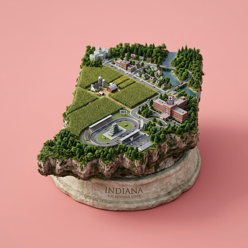 Illustrated diorama representing Indiana