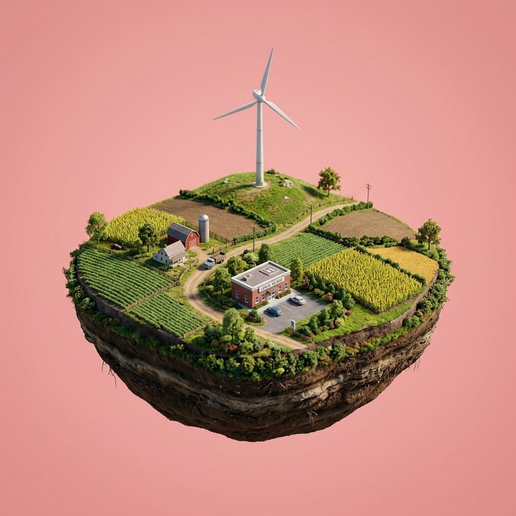 Illustrated diorama representing Iowa