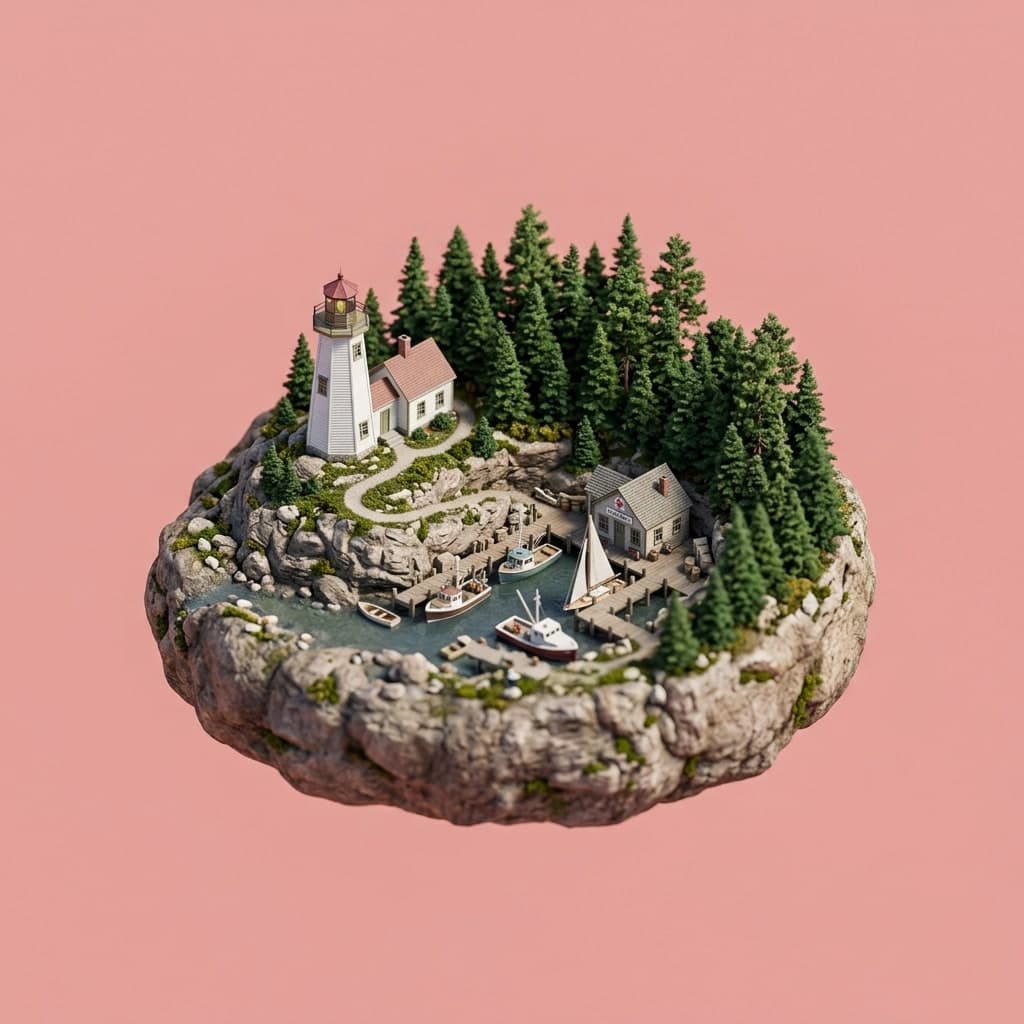 Illustrated diorama representing Maine