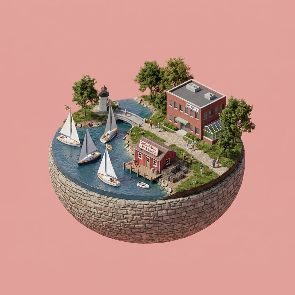 Illustrated diorama representing Maryland