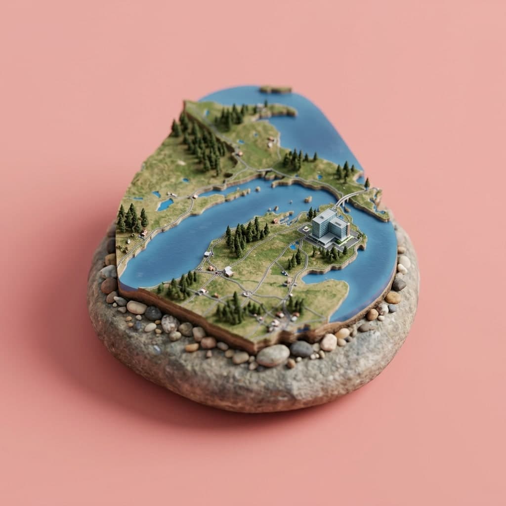 Illustrated diorama representing Michigan