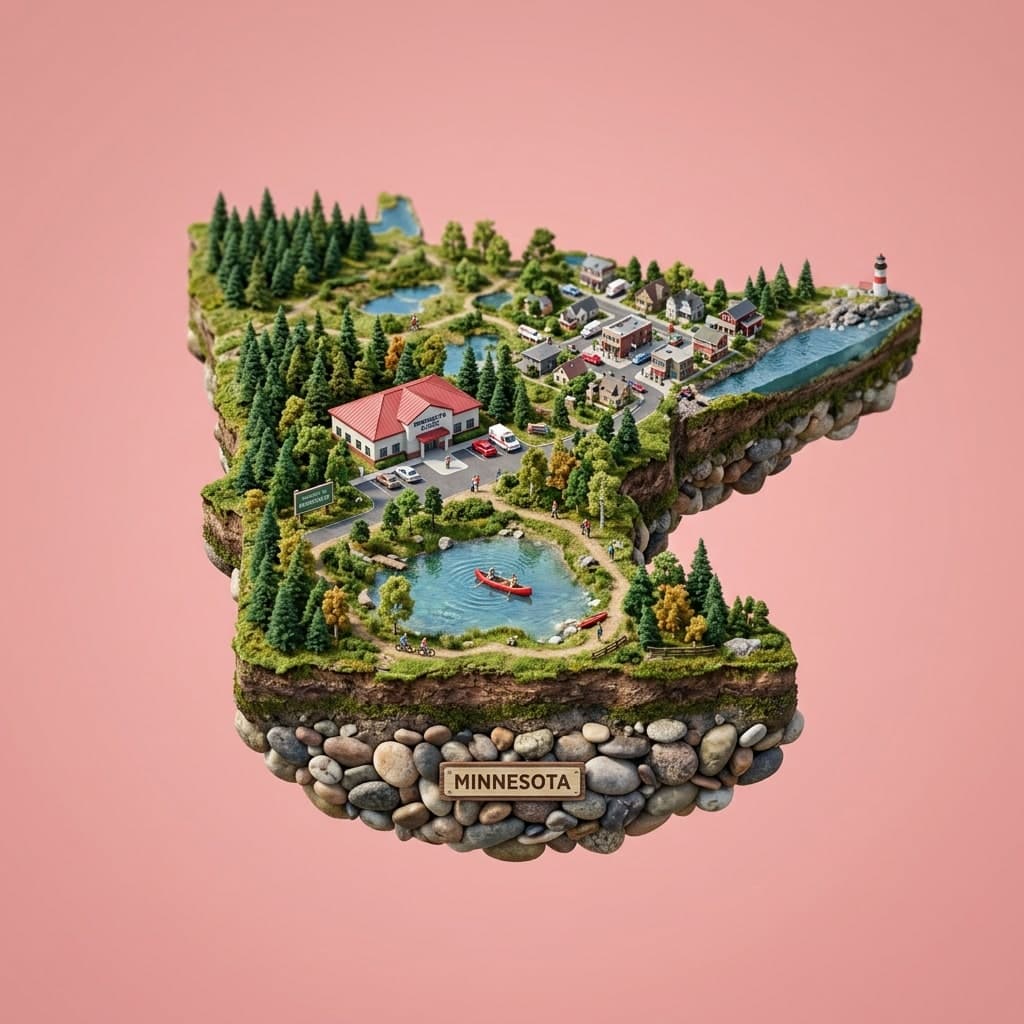 Illustrated diorama representing Minnesota