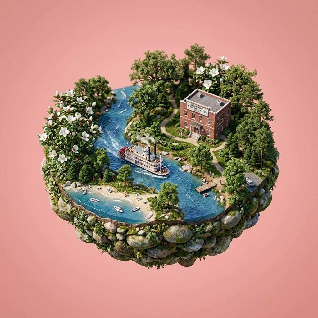Illustrated diorama representing Mississippi