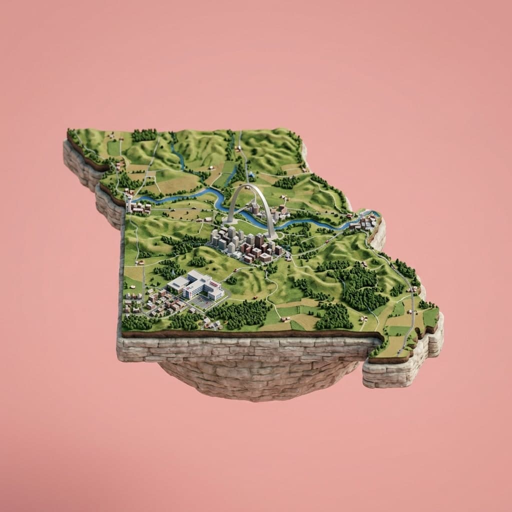 Illustrated diorama representing Missouri