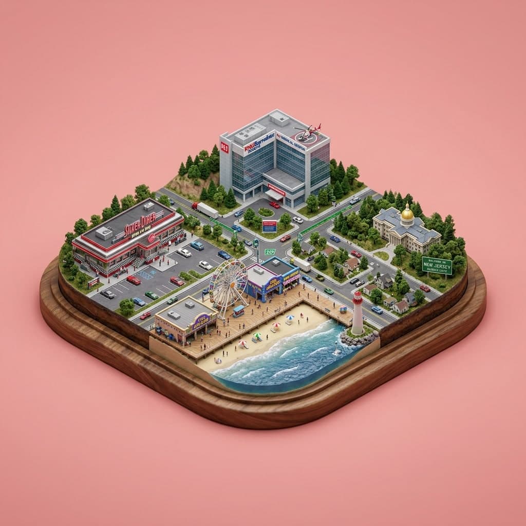 Illustrated diorama representing New Jersey