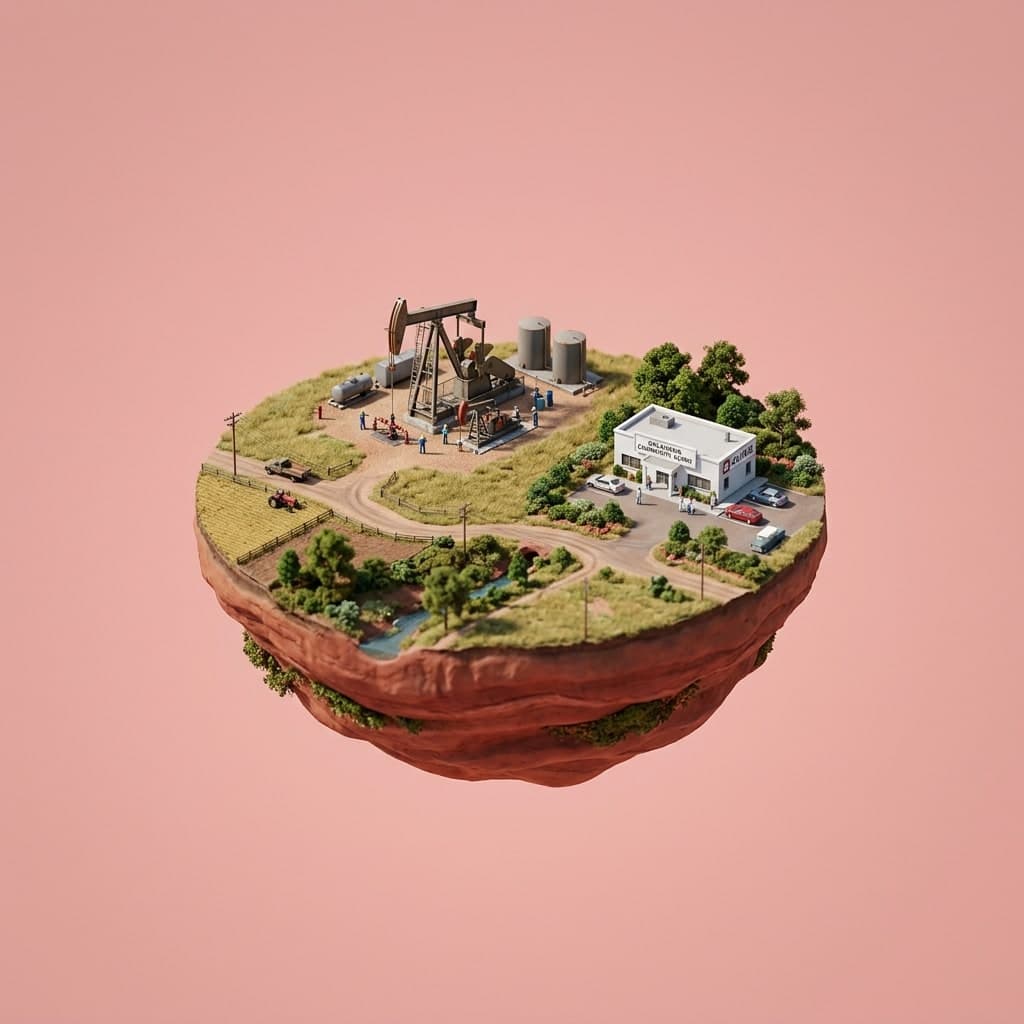 Illustrated diorama representing Oklahoma