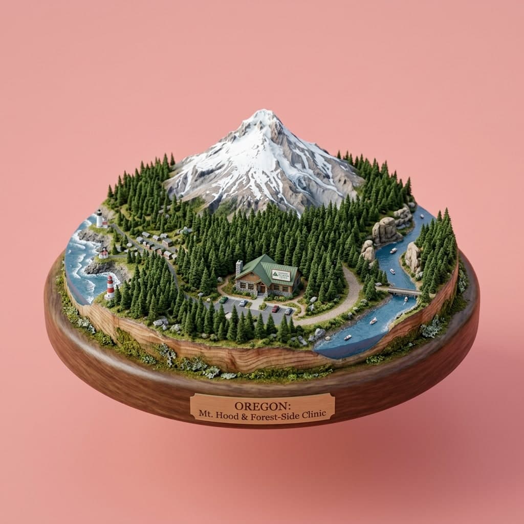 Illustrated diorama representing Oregon