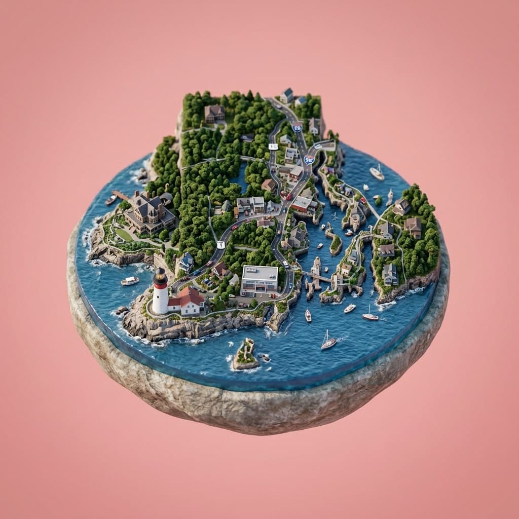 Illustrated diorama representing Rhode Island