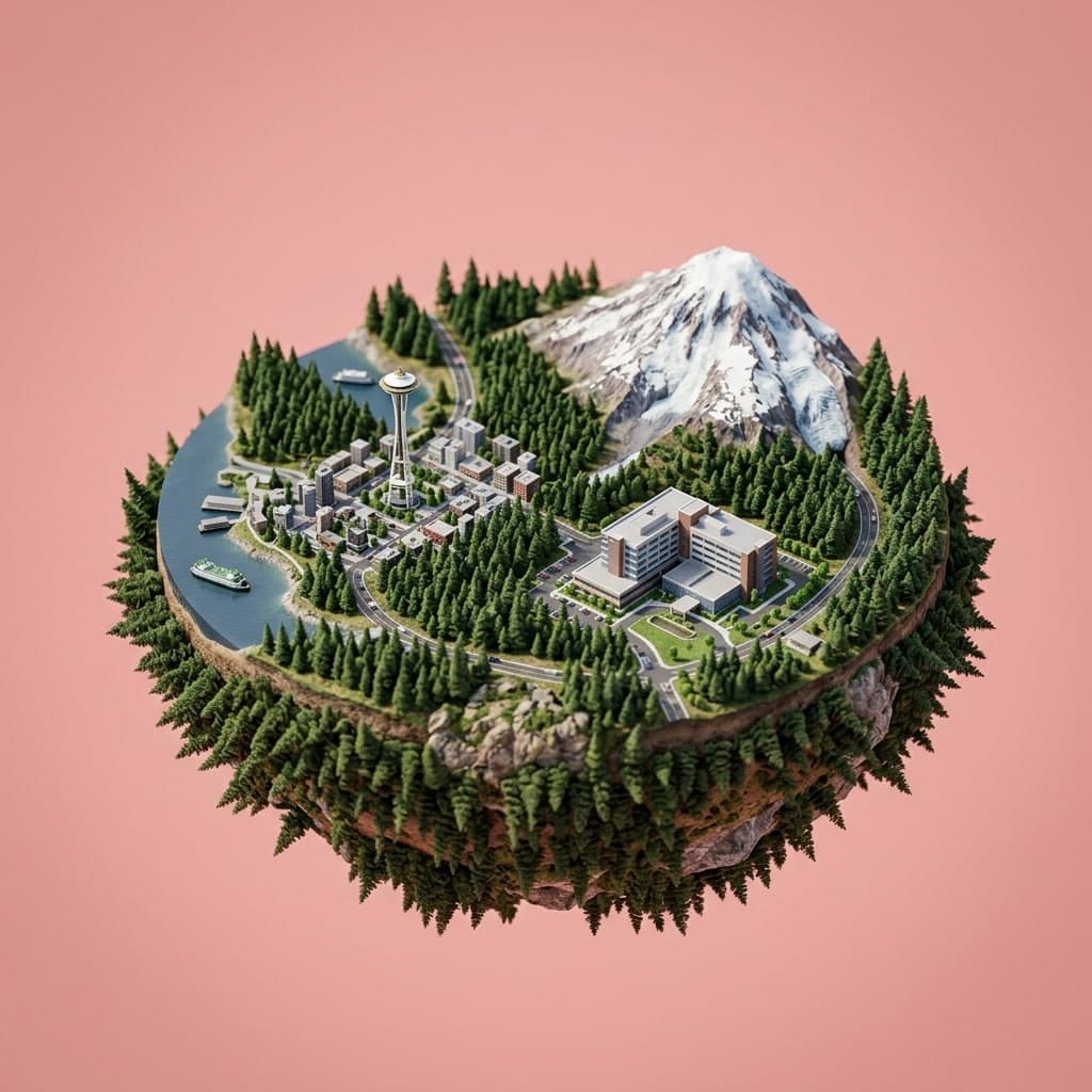 Illustrated diorama representing Washington