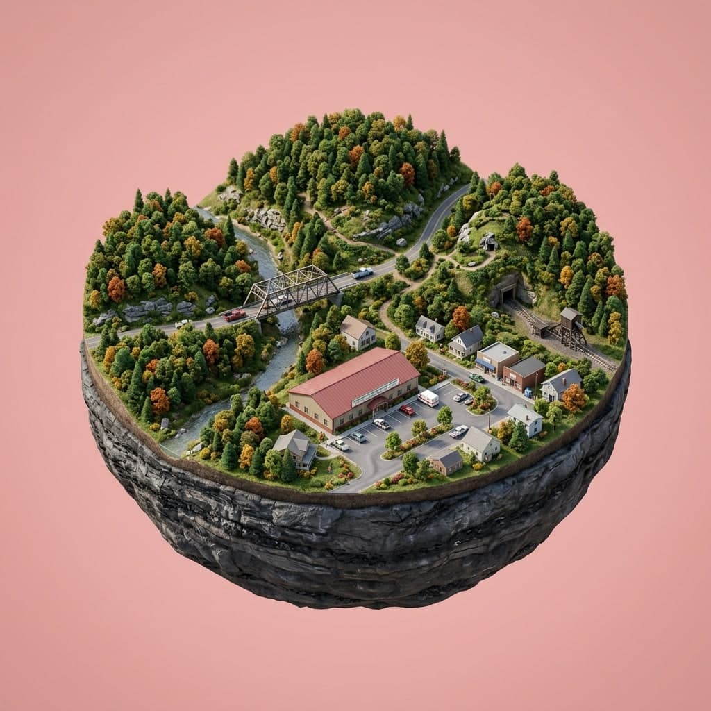 Illustrated diorama representing West Virginia