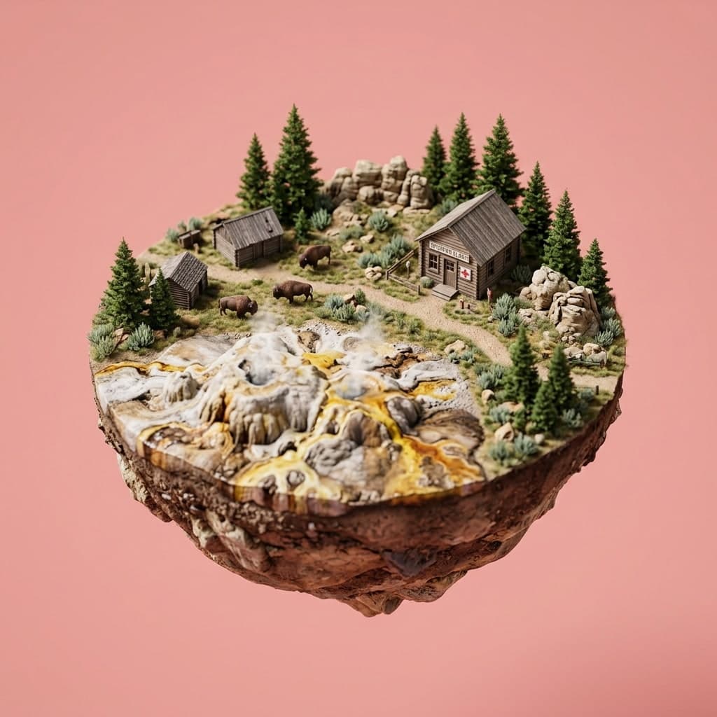 Illustrated diorama representing Wyoming